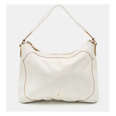 Aigner White Embossed Leather Zip Hobo