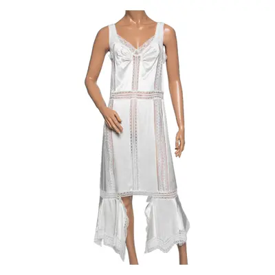 Burberry White Satin Silk & Chantilly Lace Sleeveless Slip Dress