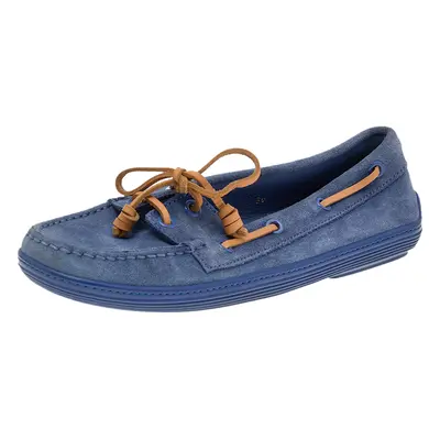 Tod's Blue Suede Lace Up Boat Loafers Size