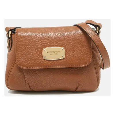 Michael Kors Brown Leather Jet Set Flap Crossbody Bag