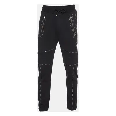 Robert Cavalli Black Cotton Knit Embellished Track Pants