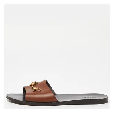 Gucci Brown Leather Horsebit Slides Size 43.5