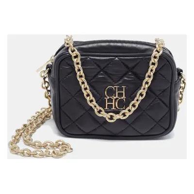 CH Carolina Herrera Black Quilted Leather Mini Chain Crossbody Bag