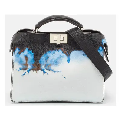 Fendi Black/Blue Cloud Graphic Leather Small Peekaboo Iseeu Bag