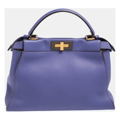 Fendi Purple Leather Medium Peekaboo Top Handle Bag