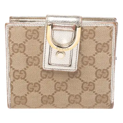 Gucci Beige/Metallic Gold GG Canvas Abbey D Ring Compact Wallet