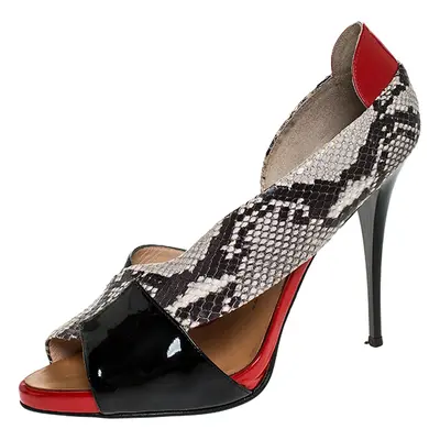 Giuseppe Zanotti Black/Red Cross Patent Leather and Python Embossed Leather Open Toe Sandals Siz