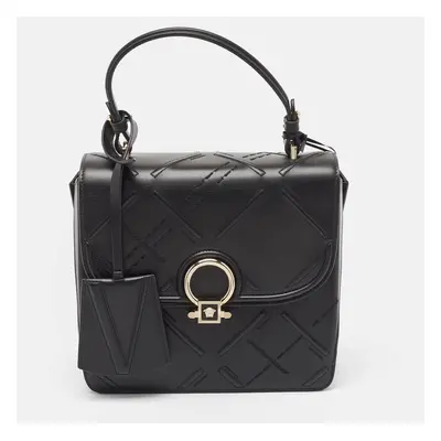 Versace Black Quilted Leather and Suede DV One Top Handle Bag