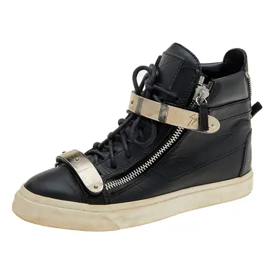 Giuseppe Zanotti Black Leather Double Chain High Top Sneakers Size