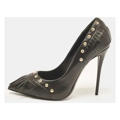 Giuseppe Zanotti Black Leather Studded Fringe Pumps Size