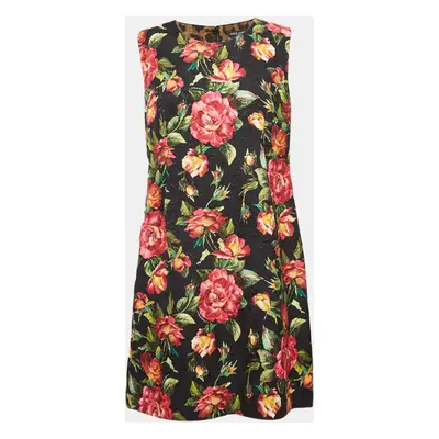 Dolce & Gabbana Black Floral Print Jacquard Mini Dress