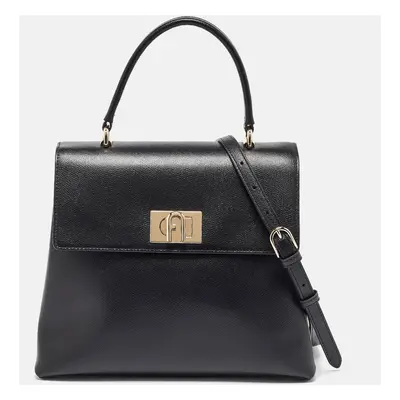 Furla Black Leather Flap Top Handle Bag