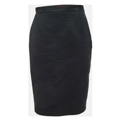 CH Carolina Herrera Black Ridged Cotton Blend Short Skirt