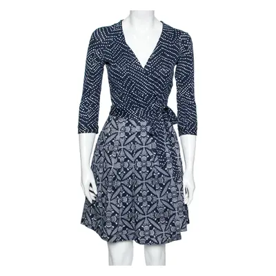 Diane von Furstenberg Blue & White Printed Cotton Jewel Wrap Dress