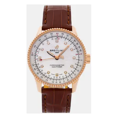 Breitling White Shell 18k Rose Gold Navitimer Automatic Women's Wristwatch mm