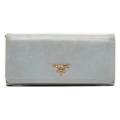 Prada Light Blue Leather Logo Flap Continental Wallet