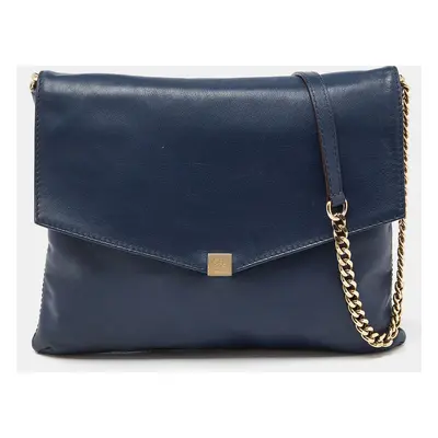 Carolina Herrera Navy Blue Leather Envelope Chain Shoulder Bag