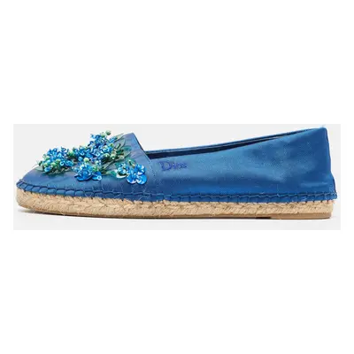 Dior Blue Canvas Crystal Embellished Fusion Espadrille Flats Size