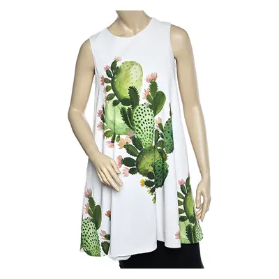 Sportmax White Cactus Print Crepe Sleeveless A-Line Dress