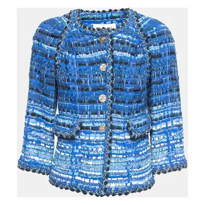 Chanel Blue Ribbon & Tweed Owl Button Jacket