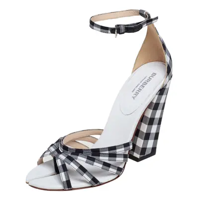 Burberry Black/White Canvas And Leather Ankle Strap Sandals Size