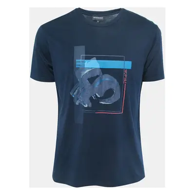 Emporio Armani Navy Blue Printed Cotton Knit T-shirt