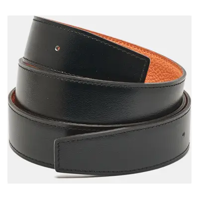 Hermes Noir/Orange Box and Togo Leather Reversible Belt Strap