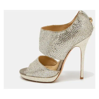 Jimmy Choo Metallic Silver Glitter Private Platform Sandals Size