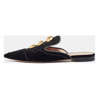 Alberto Fermani Black Velvet Buttons Embellished Flat Mules Size