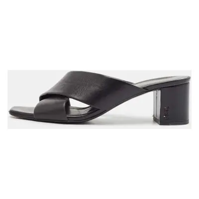 Saint Laurent Black Leather Loulou Slide Sandals Size