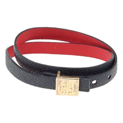 CH Carolina Herrera Black Leather Double Wrap Bracelet