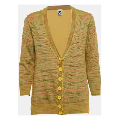 M Missoni Yellow Stripe Knit and Silk Buttoned Cardigan