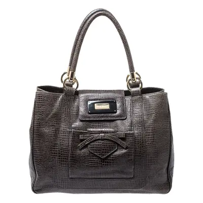 Emporio Armani Olive Green Croc Embossed Leather Front Pocket Tote