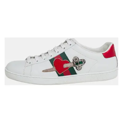 Gucci White Leather Ace Embellished Low Top Sneakers Size