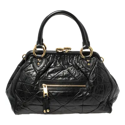 Marc Jacobs Black Crinkled Leather Stam Satchel