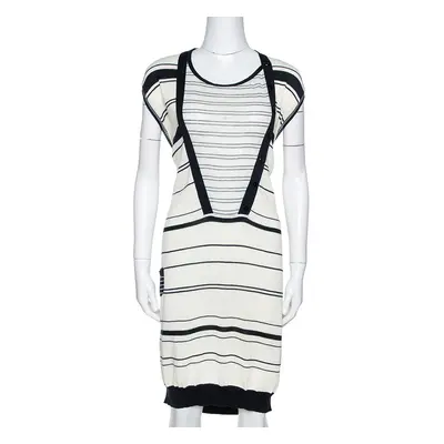 Kenzo Off White & Navy Striped Cotton Knit Sweater Dress