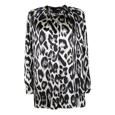 Lanvin Multicolor Leopard Print Long Sleeve Silk Blouse