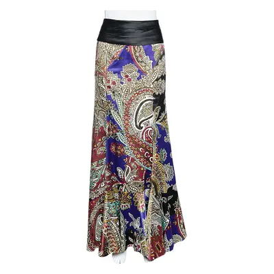 Just Cavalli Multicolor Printed Satin Ruffle Detail Maxi Skirt