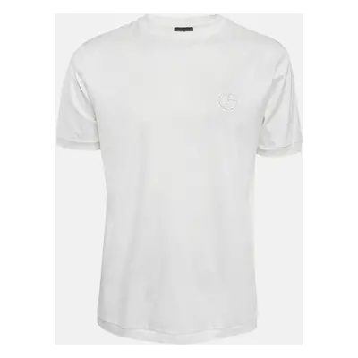 Giorgio Armani White Logo Embroidered Jersey T-Shirt