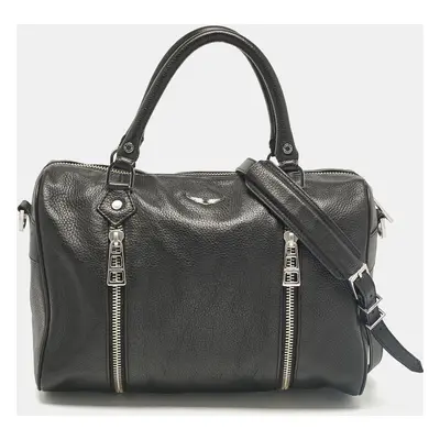 Zadig & Voltaire Black Leather Zip Boston Bag