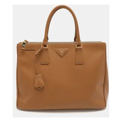 Prada Caramel Saffiano Lux Leather Galleria Double Zip Tote