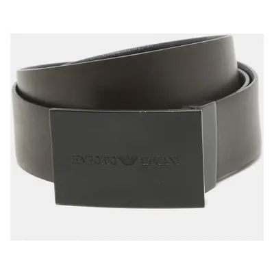 Emporio Armani Black/Choco Brown Leather Reversible Cut to Size Buckle Belt