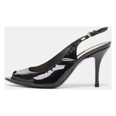 Gucci Black Patent Peep Toe Slingback Pumps Size 36.5