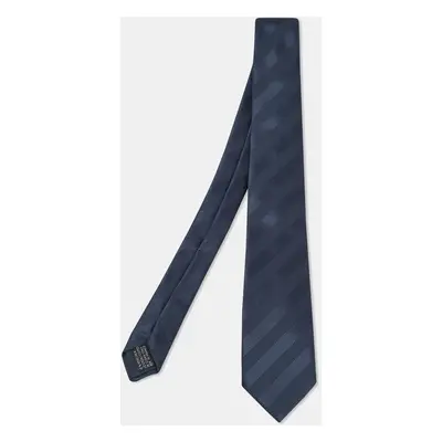 Lanvin Midnight Blue Diagonal Stripe Pattern Silk Tie