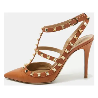 Valentino Brown Leather Rockstud Caged Pumps Size