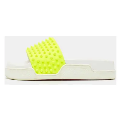 Christian Louboutin Neon Yellow Leather Spikes Pool Fun Flat Slides Size