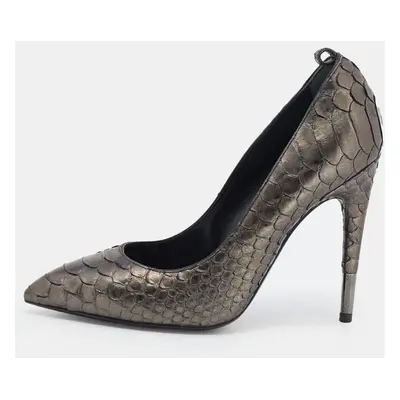 Tom Ford Metallic Grey Python Leather Pointed Toe Pumps Size