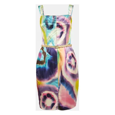 Dolce & Gabbana Multicolor Tie-Dye Print Satin Sheath Dress