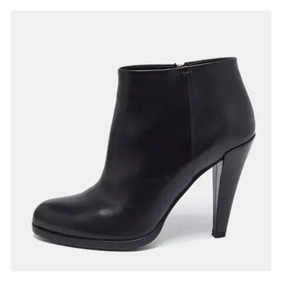 Gucci Black Leather Block Heel Ankle Boots Size 38.5