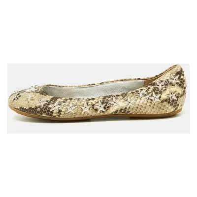 Jimmy Choo Beige Python Embossed Leather Windsor Star Embellished Ballet Flats Size